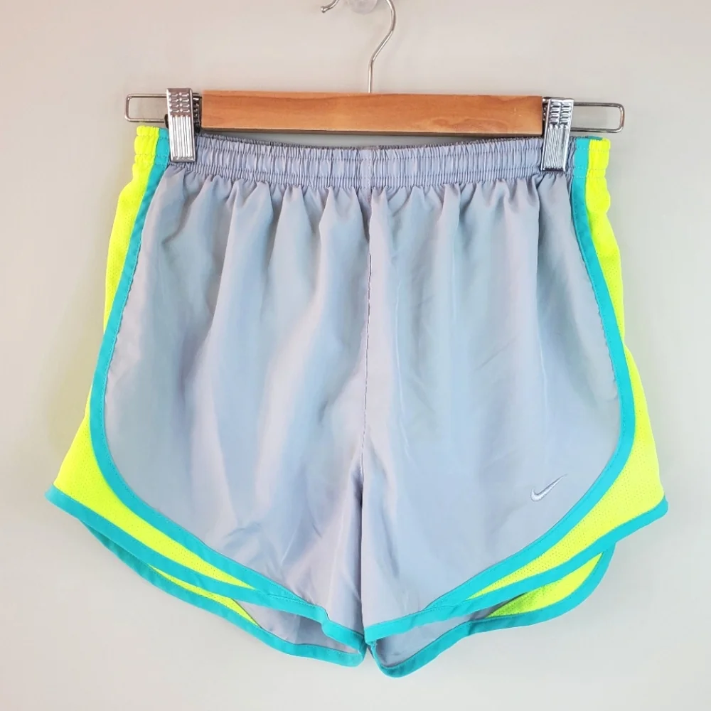 Nike Size S Dri-Fit Gray Green Neon Shorts With Inside Bottom And Drawstring